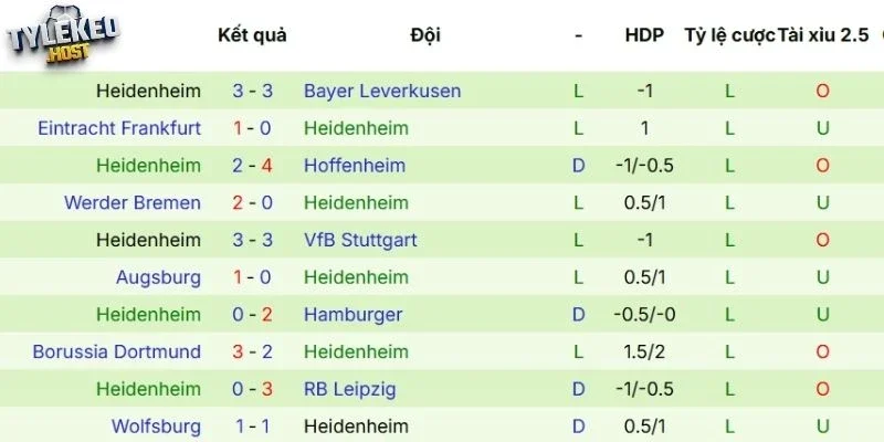 Kết quả thi đấu của Heidenheim