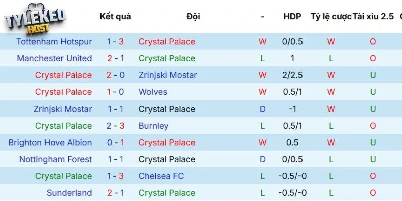 Thành tích thi đấu của Crystal Palace